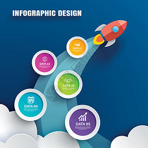 带有 5 个圆数据模板的启动信息图表 矢量插图图片