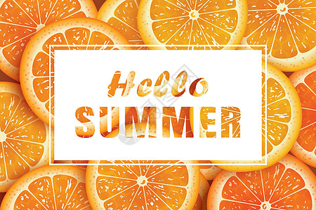 你好橙色切片背景上的夏天 用于贺卡图片