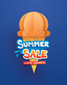 夏季销售海报与冰激淋在蓝色背景上 教皇图片