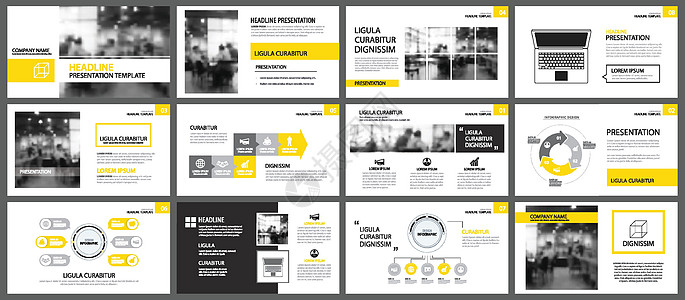 黄色演示文稿模板和信息图表元素背景报告网络传单商业合同营销小册子界面年度杂志图片