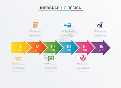 信息图表箭头编号 6 步骤模板 向量处理字符图片
