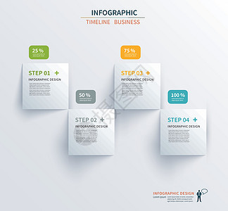 业务信息图表模板 4 个步骤与正方形 可以用图片