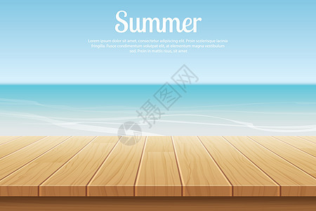 夏天背景蓝天与海和木显示 mont假期场景展示产品季节旅行海洋桌子晴天墙纸图片