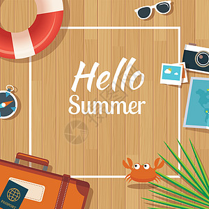 夏季旅游模板与木制背景派对旅行刻字桌子墙纸海报销售书法假期乐趣图片