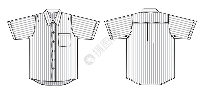 短袖休闲衬衫模板它制作图案棉布套装商业按钮店铺技术绘画身体材料小样图片