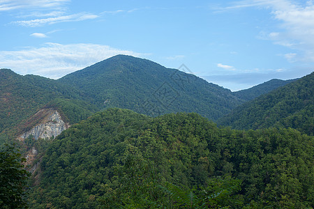 绿林山森林绿色山脉天空蓝色山峰丘陵岩石图片