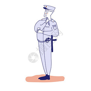 可爱的警察卡通蓝线 矢量插画蓝线卡通风格图片