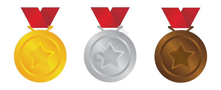 奖牌图标插图集 三色金银古铜色冠军设计徽章图表按钮信息竞赛金属运动庆典图片