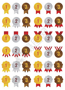 排名奖牌图标插图集 从第一名到第三名界面商业绘画设计青铜金属排行载体用户按钮图片