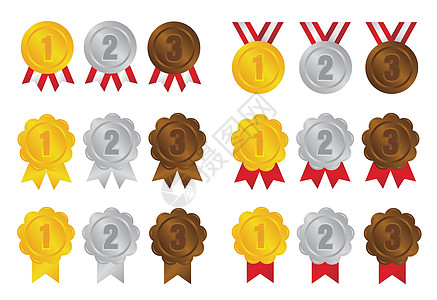 排名奖牌图标插图集 从第一名到第三名商业成就绘画用户挑战运动竞赛按钮金子界面图片