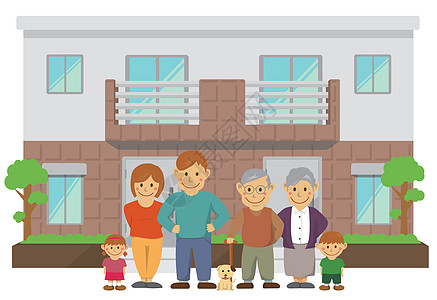 两个家庭的复式住宅  3代家庭插画载体妻子孙辈插图商业双户公寓卡通片女孩财产图片