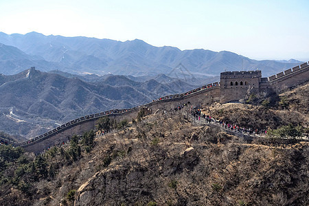 参观北京附近中国长城的观光客历史性旅行遗产小路文化世界场景天空全景历史图片