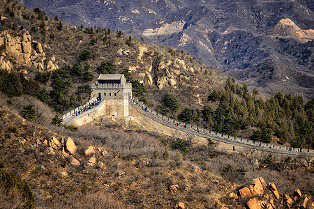 北京附近山上的中国人城墙壁爬坡建筑学世界边界游客历史天空历史性旅行王朝图片