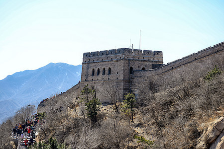 北京附近山上的中国人城墙壁天空王朝森林石头全景建筑游客文化遗产小路图片