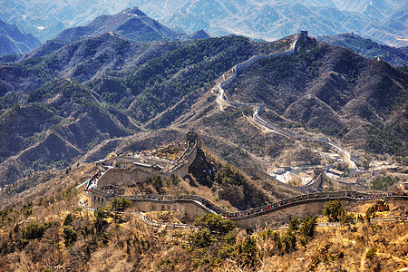 北京附近山上的中国人城墙壁世界旅游旅行王朝历史遗产场景全景游客建筑图片