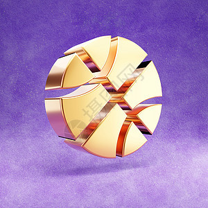 篮球球图标 紫色天鹅绒背景上孤立的金色光泽篮球球符号背景图片