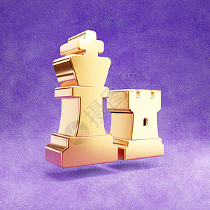 国际象棋图标 紫色天鹅绒背景上孤立的金色光泽国际象棋符号图片