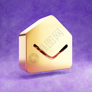 邮件图标 紫色天鹅绒背景上孤立的金色光泽邮件符号收件箱金子社会邮政插图电子邮件橙子抛光3d光泽度图片