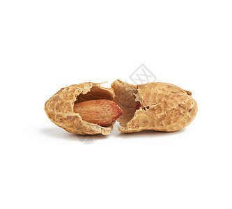 贝壳花生碎成两半 食物孤立在白腹骨上小吃豆类坚果种子工作室营养白色宏观棕色核心背景图片