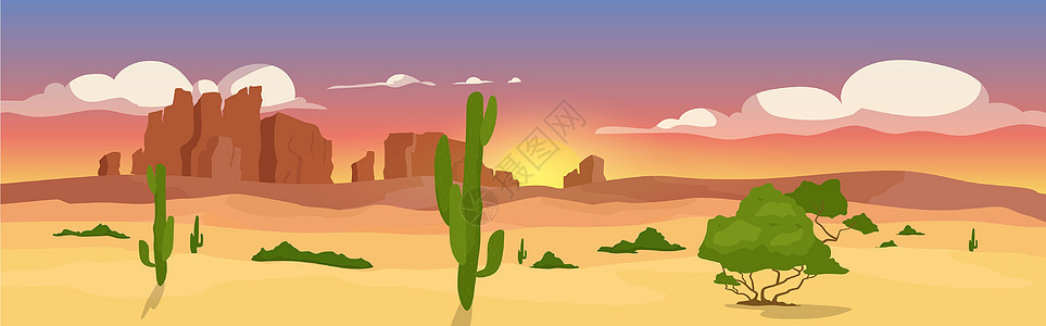西干沙漠平板彩色矢量插图图片
