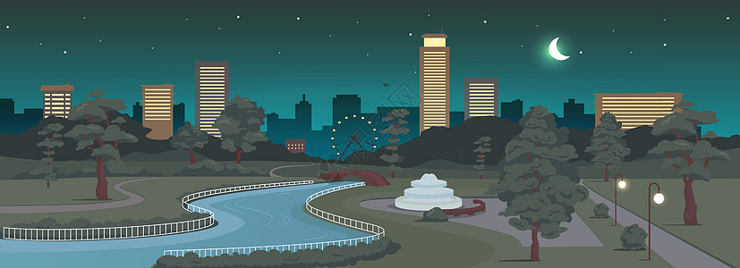 夜间平板彩色矢量插图的城市公园图片