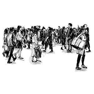 人们在日本街头行走的图画女性路口工作景观商业人群卡通片插图购物旅行图片