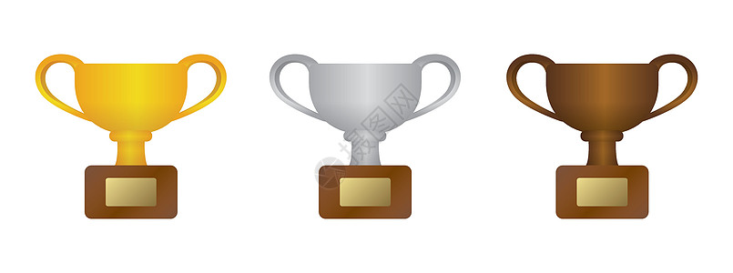 奖杯图标插图集 金银铜从第一名到第三名优胜者成就网页报酬杯子青铜冠军金子金属领导图片