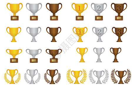 奖杯图标插图集 金银铜从第一名到第三名成就图表胜利信息商业金子比赛锦标赛网页庆典图片
