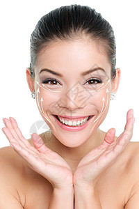 脸抬式抗老年治疗     亚洲妇女肤色化妆品眼睛皱纹手术面具奶油青年女孩洗剂图片