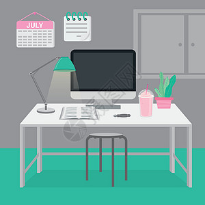 工作场所的办公室房间与简单的家具和室内设计 Vecto图片