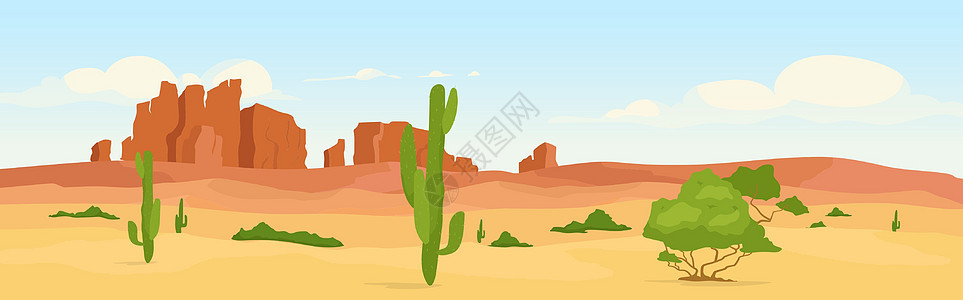 白时西部干燥沙漠平板颜色矢量插图图片