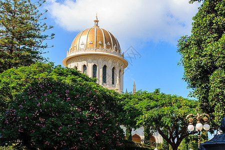 以色列的巴巴或巴哈神庙 海法脚步天空旅行教会公园爬坡景观纪念碑建筑学信仰图片