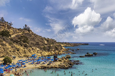 塞浦路斯地中海暑假日举行旅行悬崖假期晴天支撑海景海洋岩石蓝色石头图片
