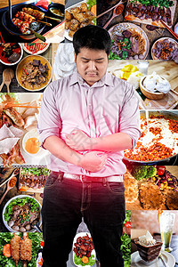 一个男人因为吃太多FOO 胃痛得要命图片