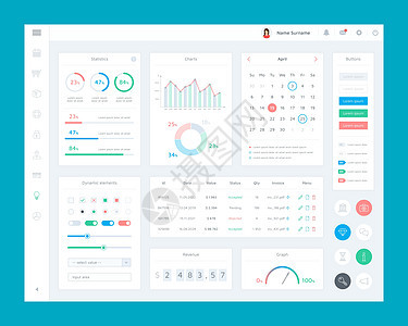 营销平台用户界面 ui 电子商务平台的平面界面元素集 带有和业务图标集的仪表板管理面板  UI 和 UX 矢量图图片