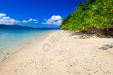 有金沙和海的海滩蓝色海景白色天空海洋热带旅行假期水晶风景图片