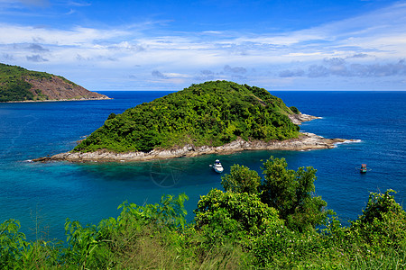 观察普吉阳光明媚的一天棕榈海景蓝色海岸线旅行海浪海洋水平海滩绿色图片