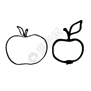 有茎和叶的苹果 手绘轮廓涂鸦图标 反式图片