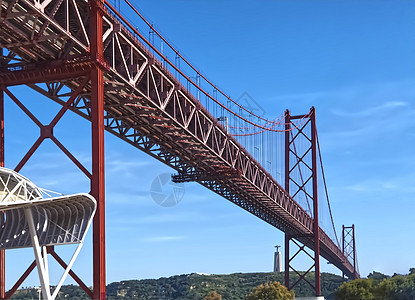 海鸥飞越红桥北纬25度铁路城市运输旅行建筑学交通蓝色金属天空首都图片