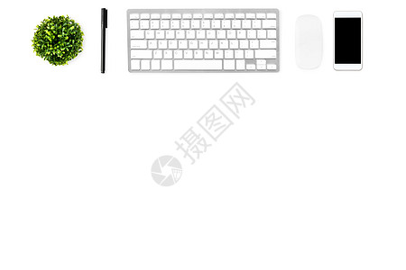 配备计算机键盘工具 智能的最小白色办公桌图片