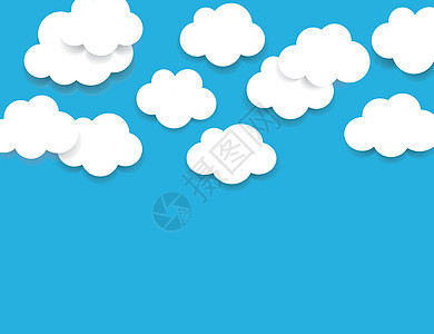 淡蓝色的天空与蓬松的白云背景 纸卡通云的影子 可用作网页设计或业务演示的边框 图标 标志 元素 简单的矢量图图片