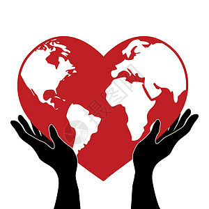 保护或控制手握着一颗红心形状的地球行星地球 世界卫生日或生态环境概念符号在白色背景下被隔离 eps10 矢量图图片