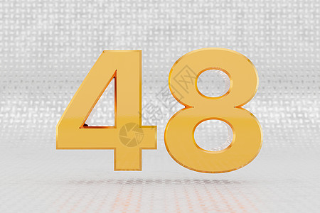 黄色 3d 数字 48 金属地板背景上有光泽的黄色金属数字 3d 呈现的字体字符图片