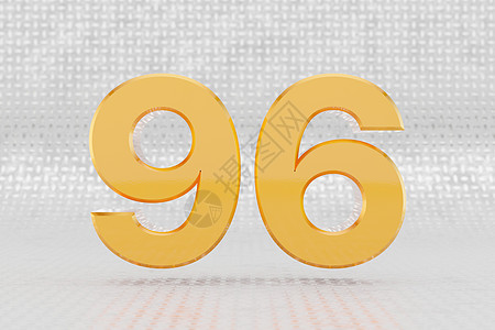 黄色 3d 数字 96 金属地板背景上有光泽的黄色金属数字 3d 呈现的字体字符图片