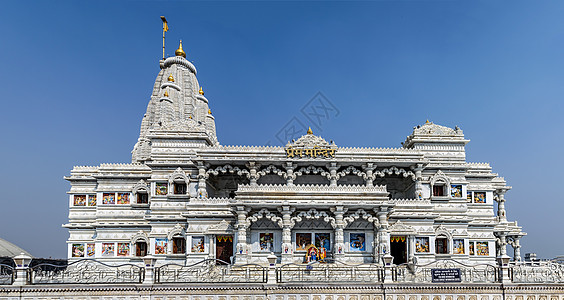 印度马图拉佛林达万的普雷姆曼迪尔寺庙天空大理石旅游蓝色圆顶宗教雕塑女神历史神殿图片