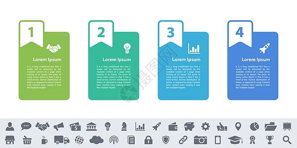 具有4个步骤的制图设计业务概念按钮报告流程图组织网站推介会文档标签顺序横幅背景图片
