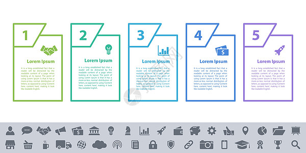 具有5个步骤的制图设计业务概念议程商业投资统计金融里程碑战略文档流程工作图片