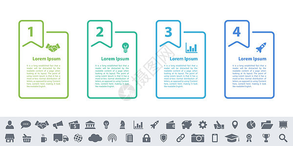 具有4个步骤的制图设计业务概念里程碑标签按钮商业战略流程图推介会数据图表技术图片