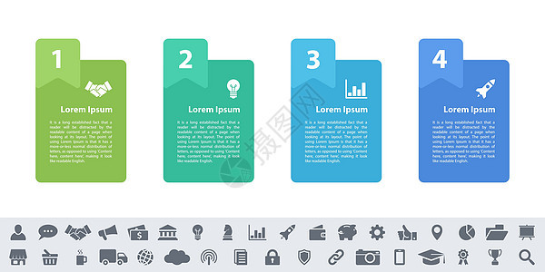 具有4个步骤的制图设计业务概念横幅报告文档按钮商业工作网站流程图标签组织背景图片