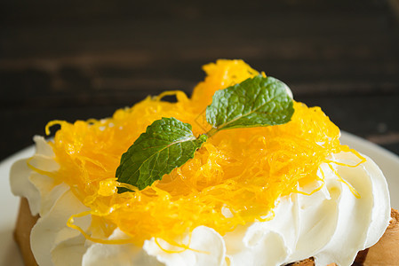 金蛋黄银线或薄荷金线烹饪早餐蛋糕美食橙子盘子面包便饭图片